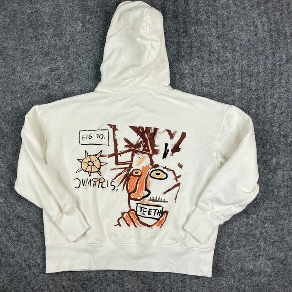 Rome Pays Off Hoodie Mens Size S White Graphic Jean Michel Basquiat Art Pullover - Picture 7 of 9